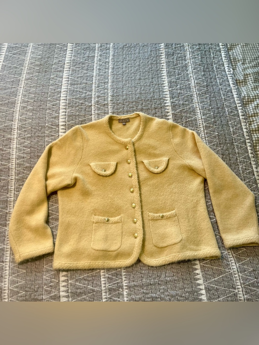 J.Crew Re-Imagined Wool Alpaca Lady Jacket Cardigan Cream Gold Button XXL